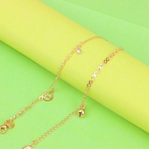 "Delicate Rose Gold Anklet with CZ Charm and Dual Chain Design, XPAL1185 - Picture 7 of 12